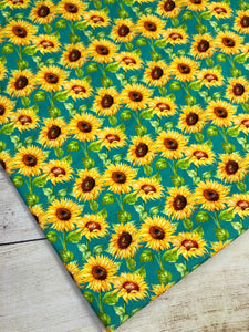 Turquoise Sunflowers Bamboo Spandex