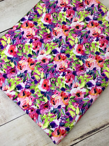 Water Color Floral Fuchsia multi color Cotton Spandex