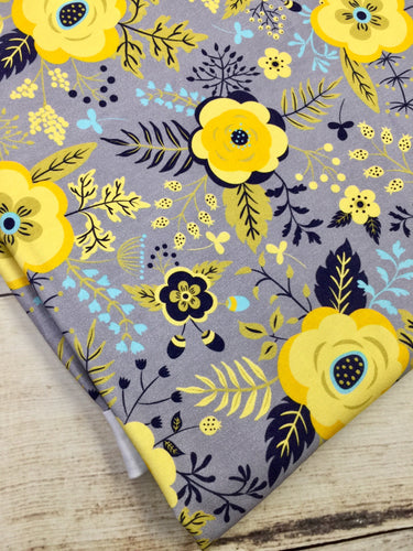 Yellow and Grey Floral Cotton Spandex