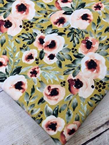 Water Color Floral Mustard Cotton Spandex