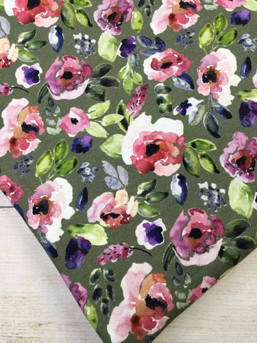 Water Color Floral Green Cotton Spandex