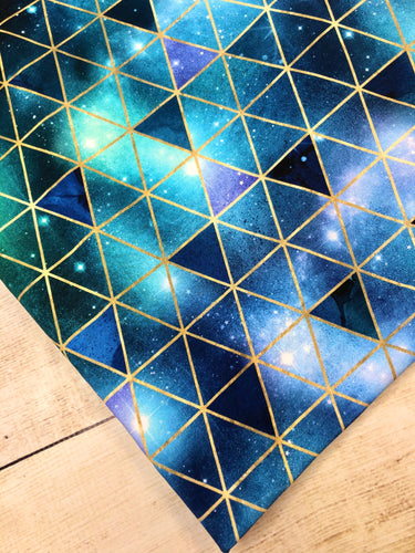 Teal and Blue Galaxy Triangles Cotton Spandex