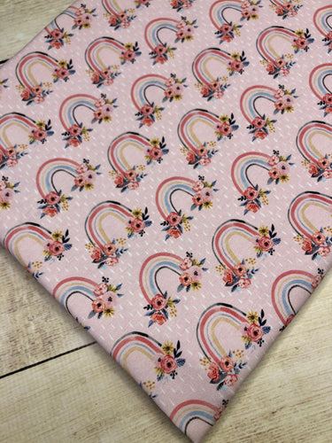 Pink Floral Rainbows Cotton Spandex