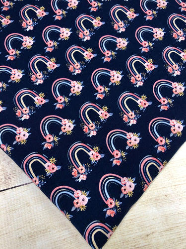 Navy Floral Rainbows Cotton Spandex
