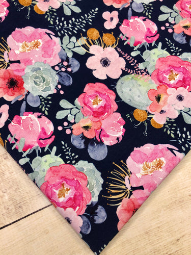 Navy Floral Cotton Spandex