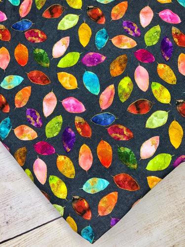 Stained Glass Leaves Single Charcoal Cotton Spandex