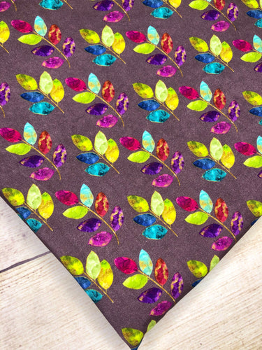 Stained Glass Leaves multi purple Cotton Spandex