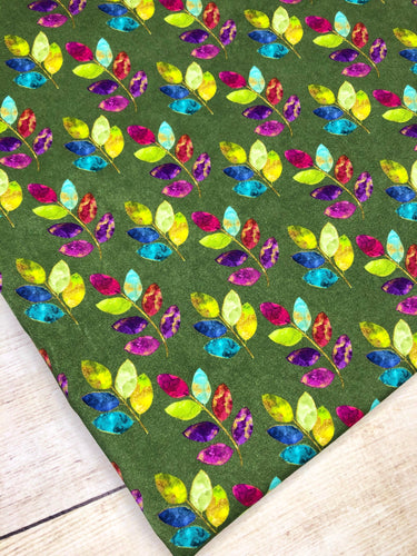 Stained Glass Leaves multi Green Cotton Spandex