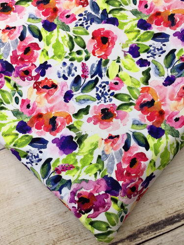 Water Color Floral White Multi Color French Terry