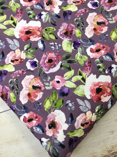 Water Color Floral Purple French Terry