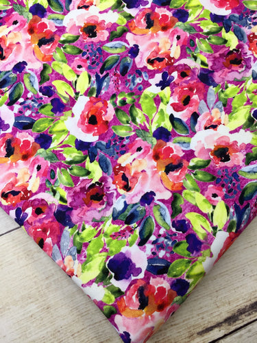 Water Color Floral Fuchsia Multi Color French Terry