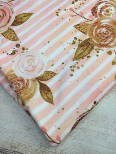 Peach Floral Stripes Stretch Minky