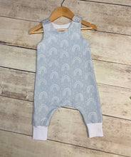 Load image into Gallery viewer, Grey Rainbow Harem Romper 3-6months